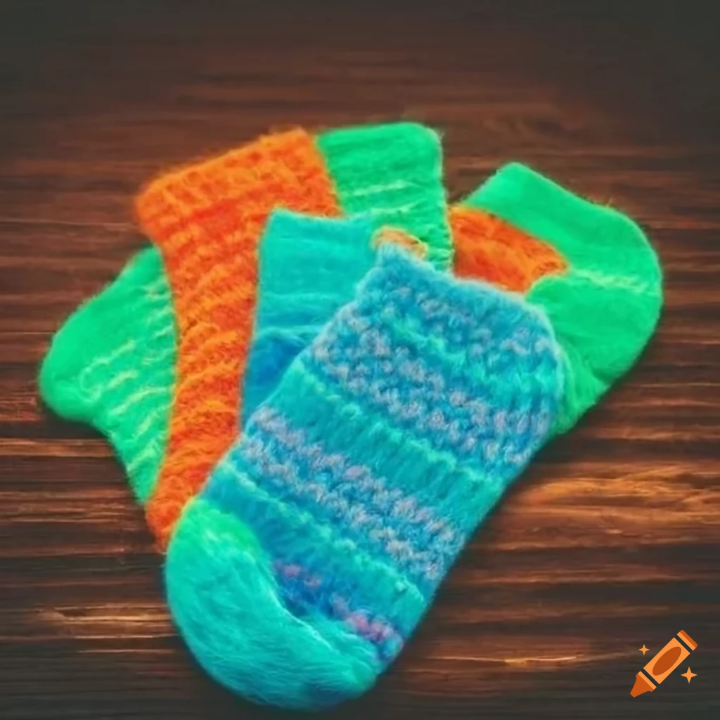Colorful and cozy socks on a wooden tabletop