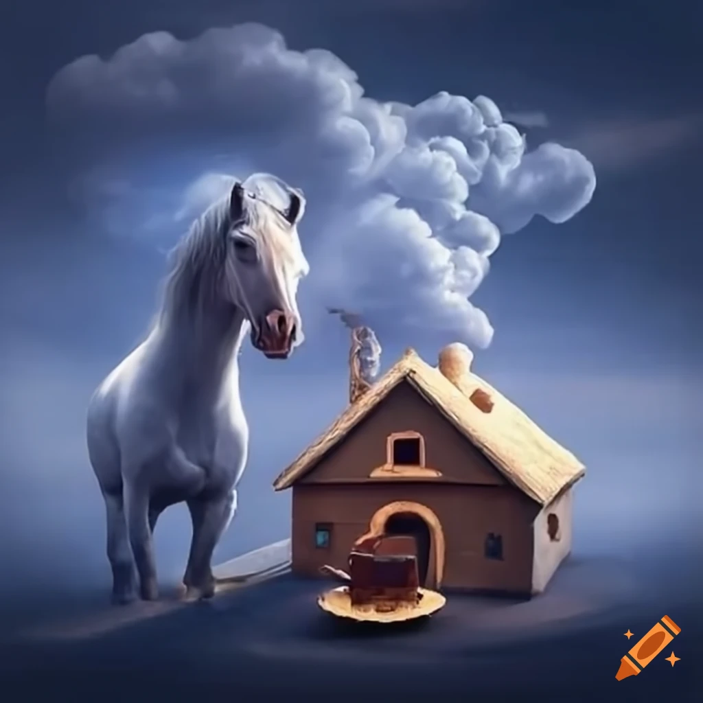 Cloud horse cake house dog stair leading to clouds