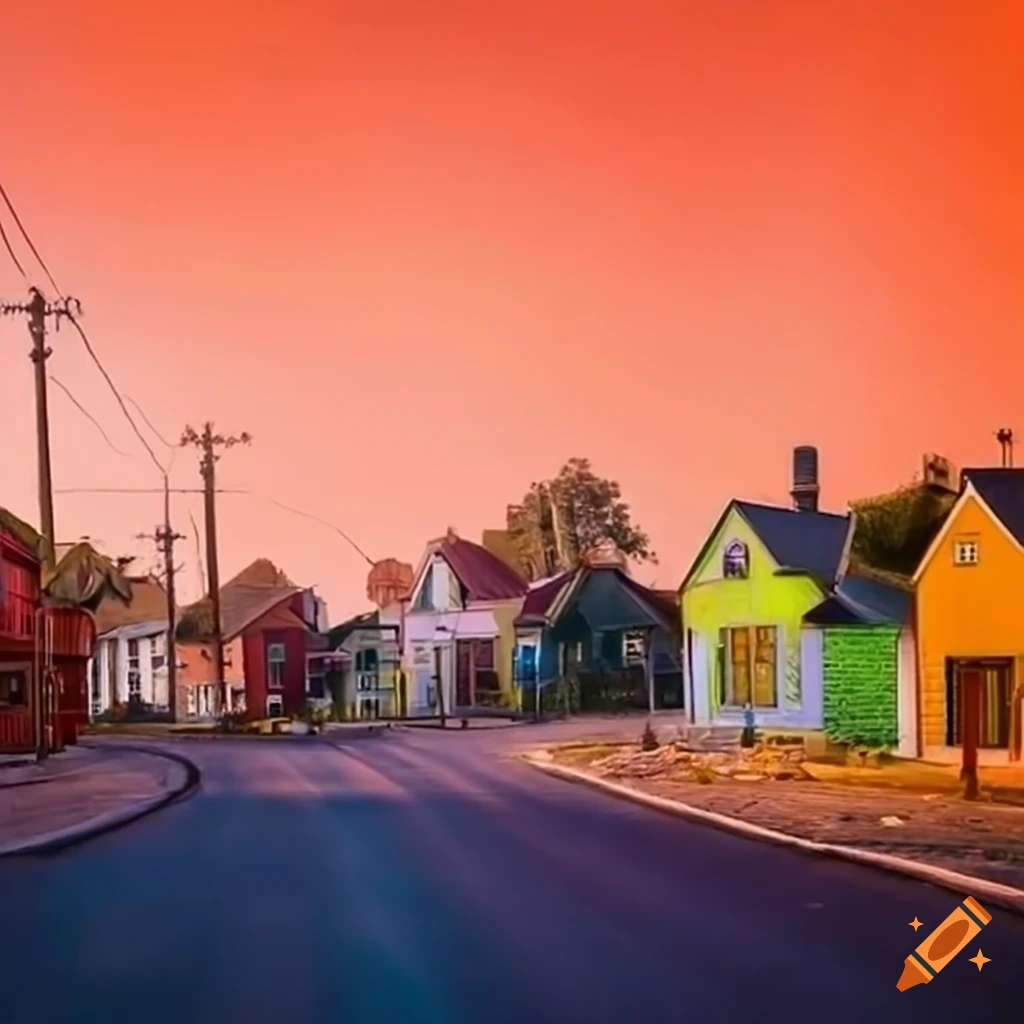 Colorful houses in a peaceful neighborhood intersection