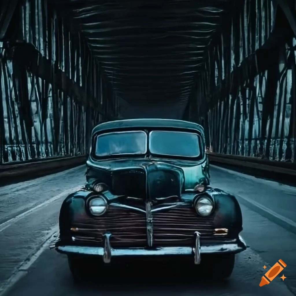 Old car on a dark bridge