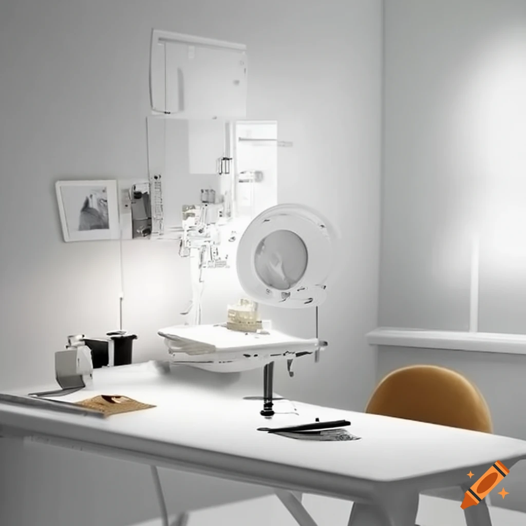 Detail of a pristine white sewing workspace