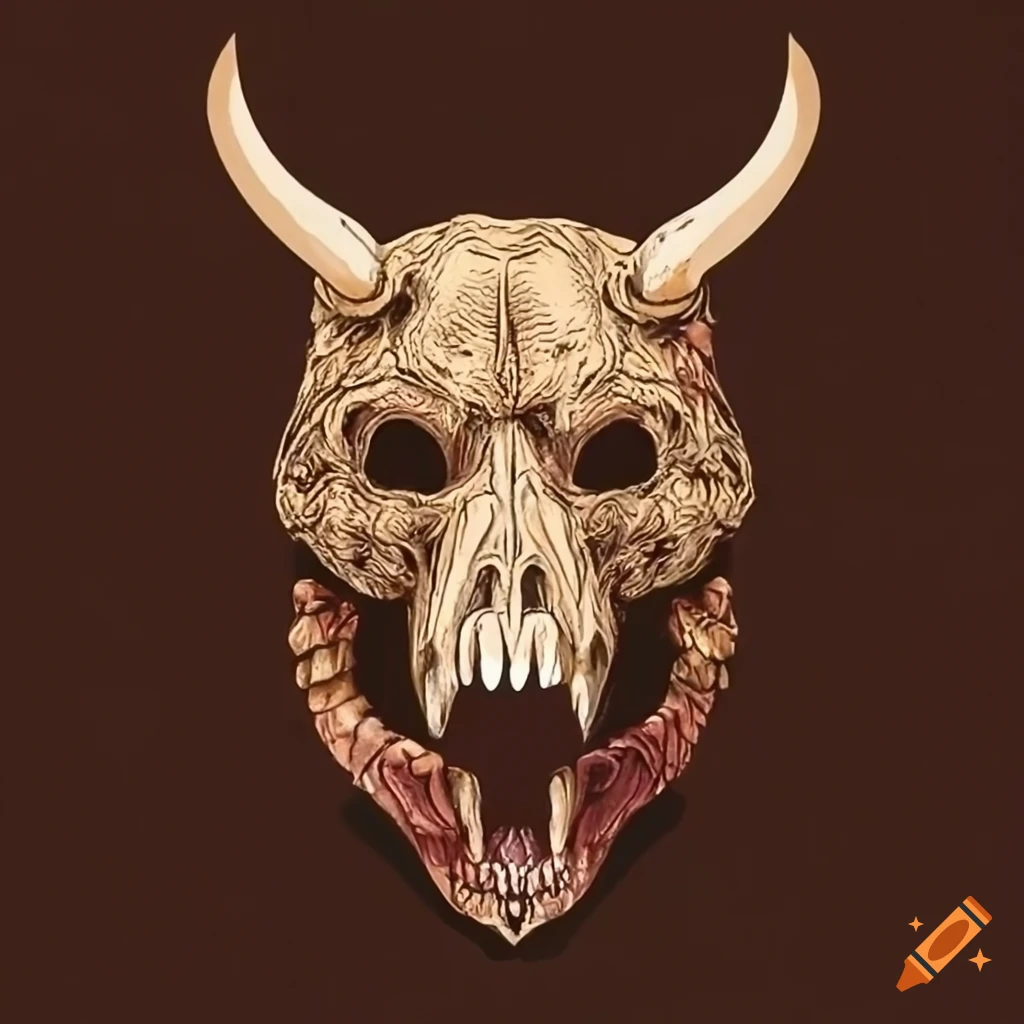 Intricately crafted horned mask with bear skull and canine teeth