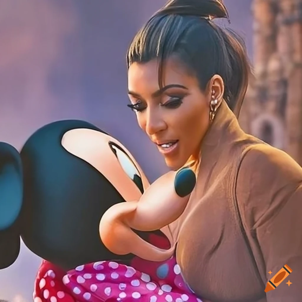 Mickey Mouse and Kim Kardashian at Disneyland on Craiyon, image size:1024x1024