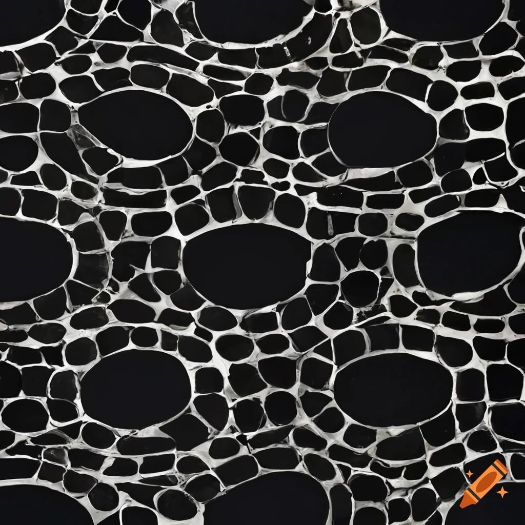 Geometric pattern of black circles on a white ceramic tiled wall