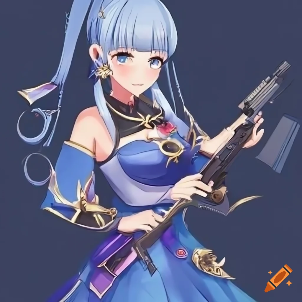 Kamisato Ayaka as a spy with a gun