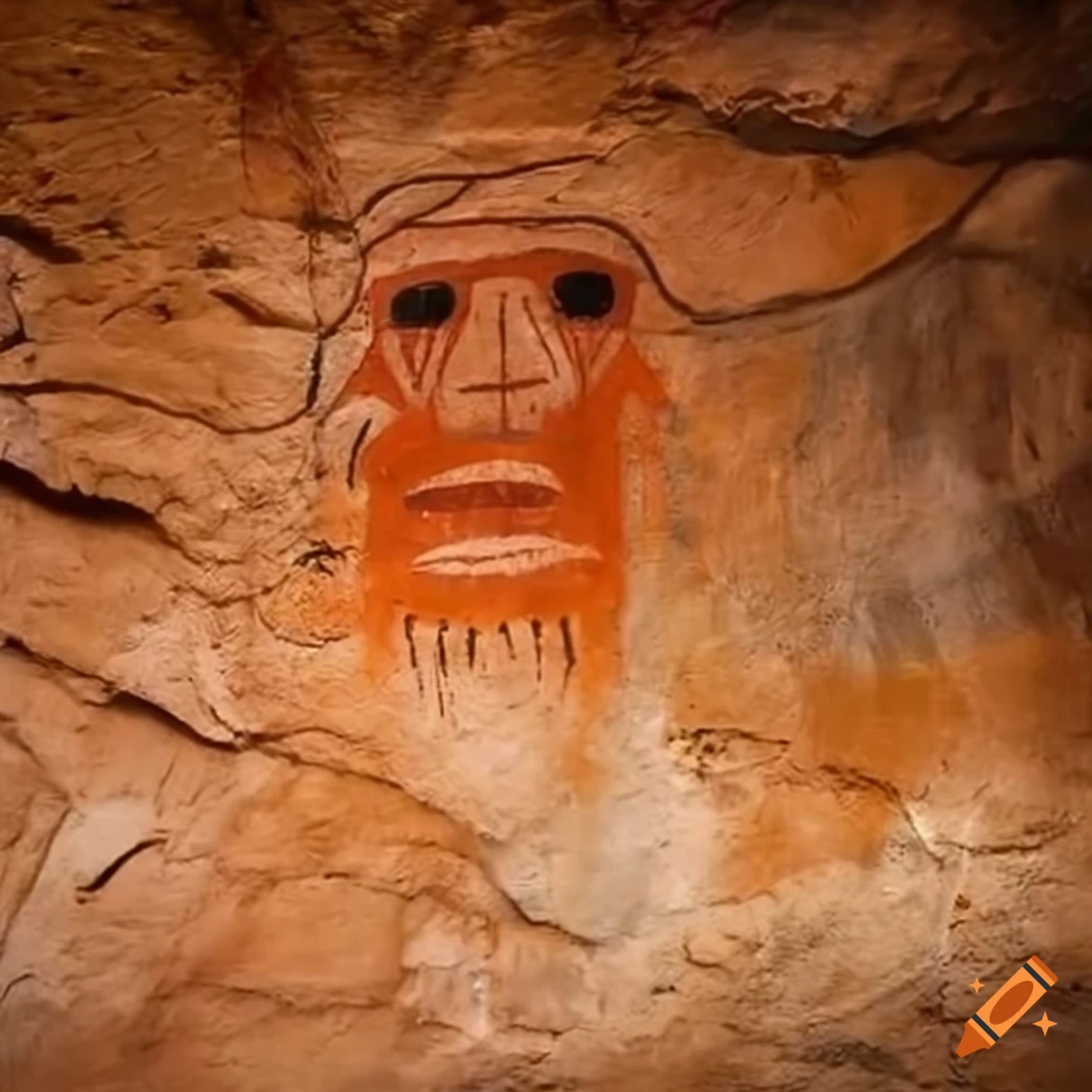 Painted on a cave wall in a native tribe setting