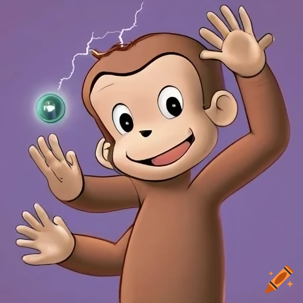 Curious George running with a lightning ball