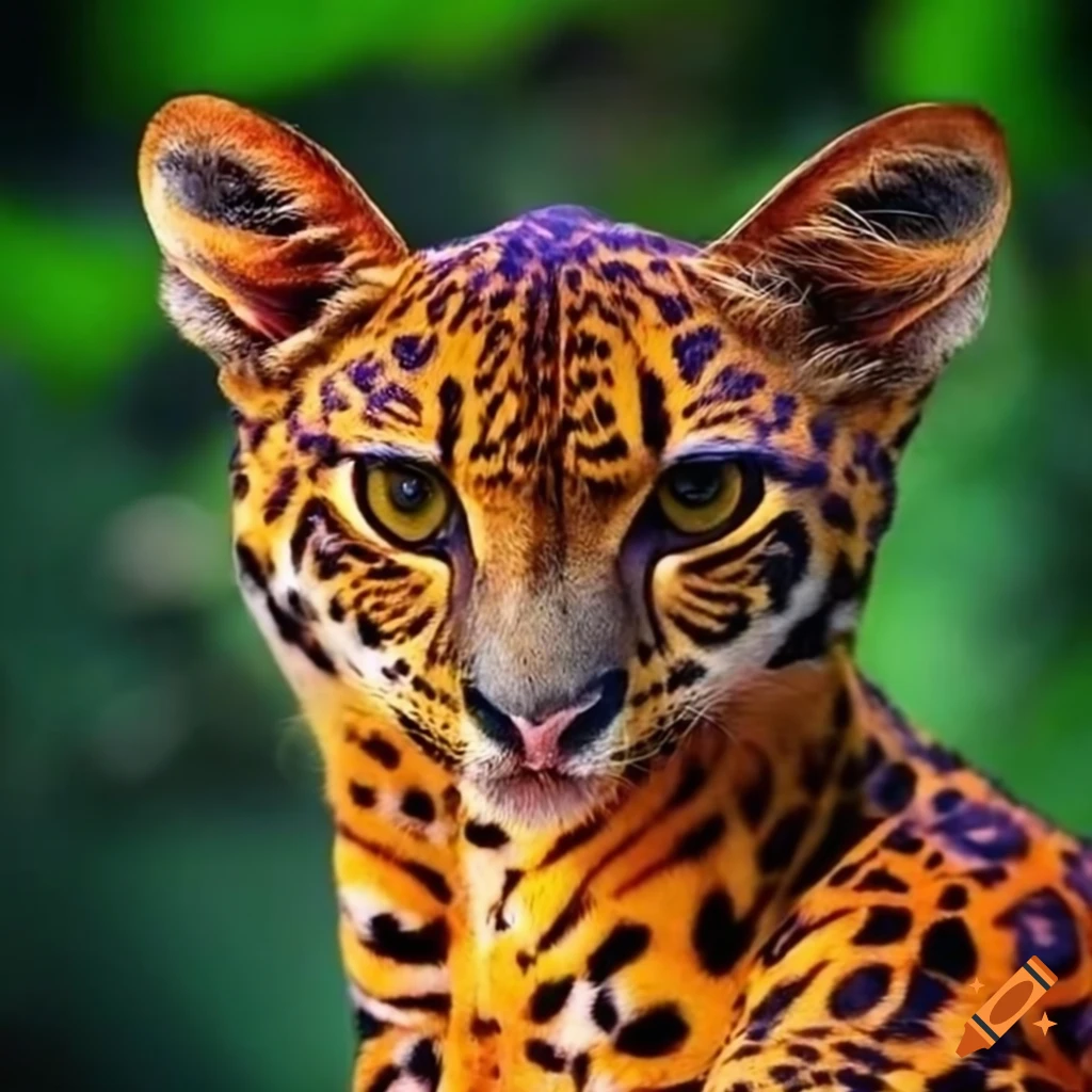 Colorful rainforest-adapted hybrid animal with vibrant skin and fur