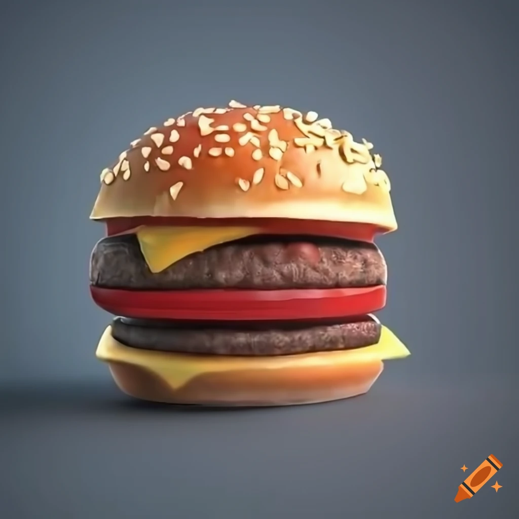 Colorful 3D realistic cheese burger