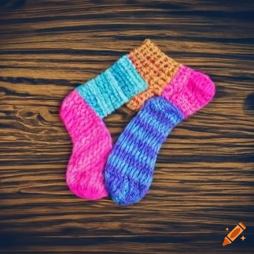 Colorful and cozy socks on a wooden tabletop