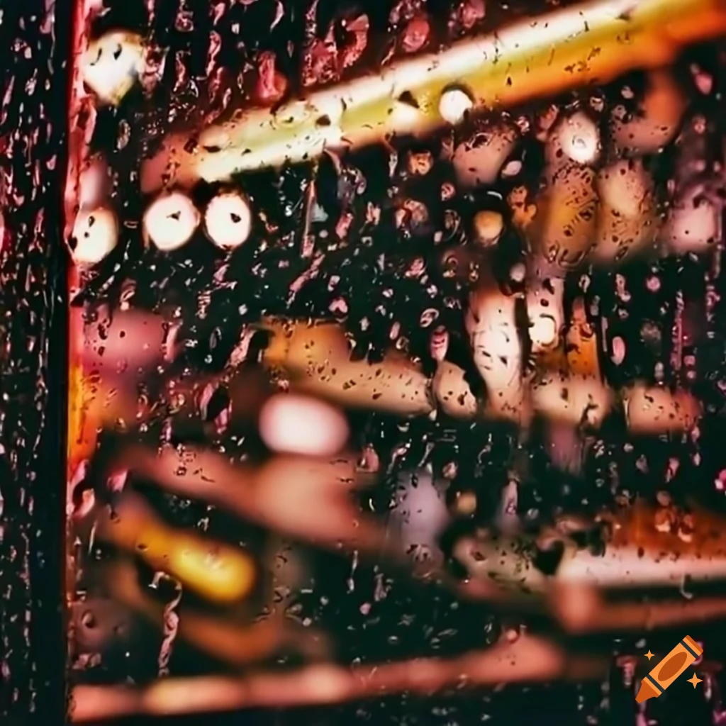 Rainy window view of a slow jazz bar