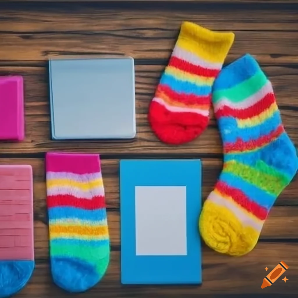 Colorful and cozy socks on a wooden tabletop