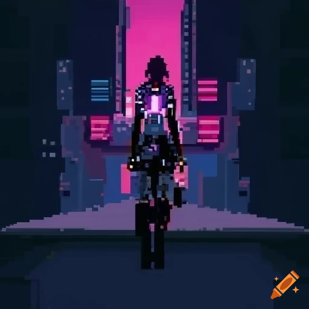 Cyberpunk pixel art of a therianthropy girl in cyberpunk clothing in a ...