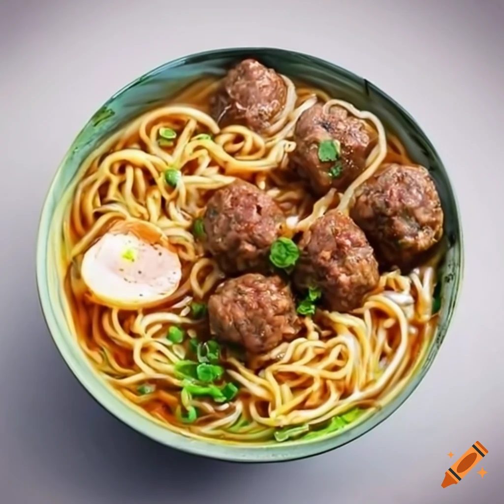 Ramen noodles with meatballs