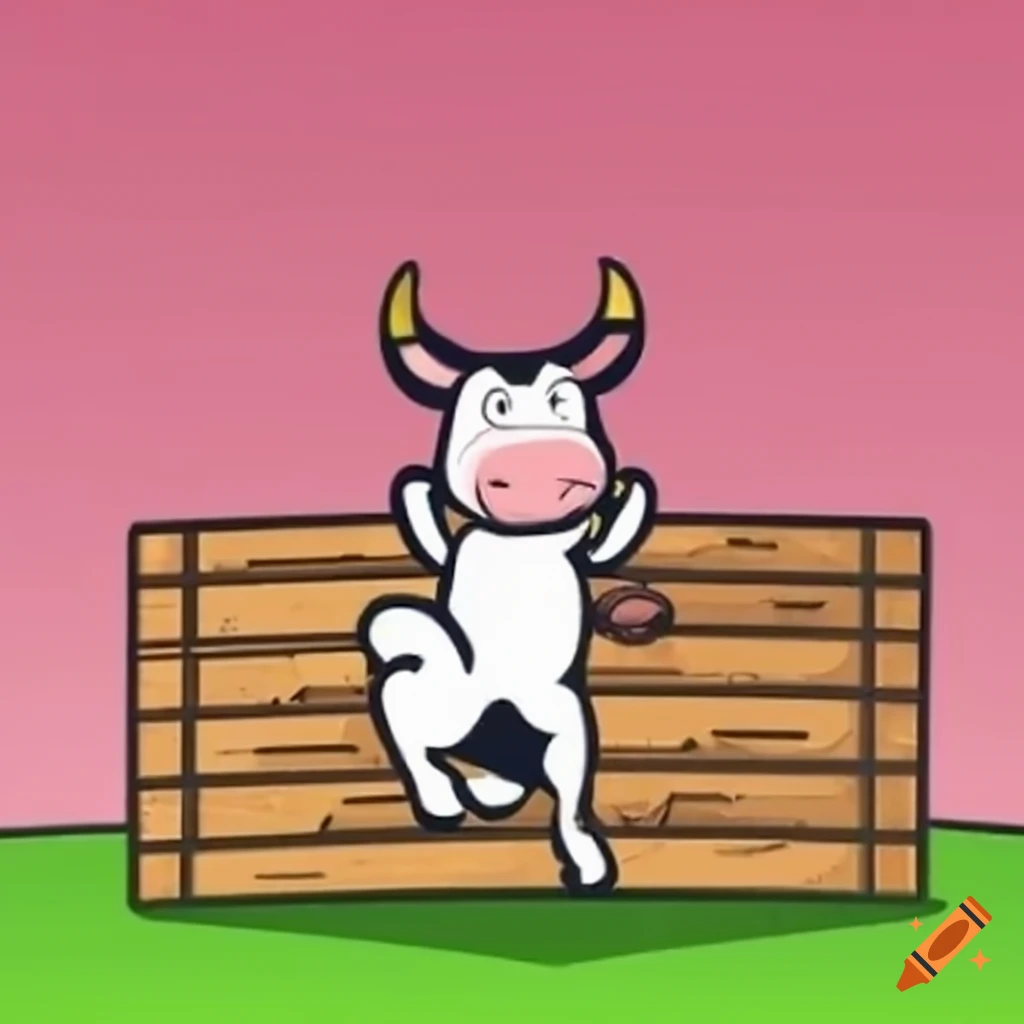 Cow jumping over a crate