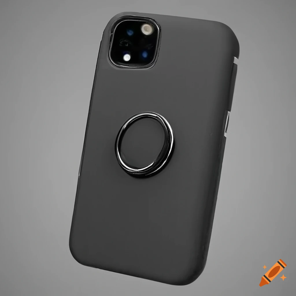 Sleek matte black phone case with enhanced grips and finger ring on Craiyon