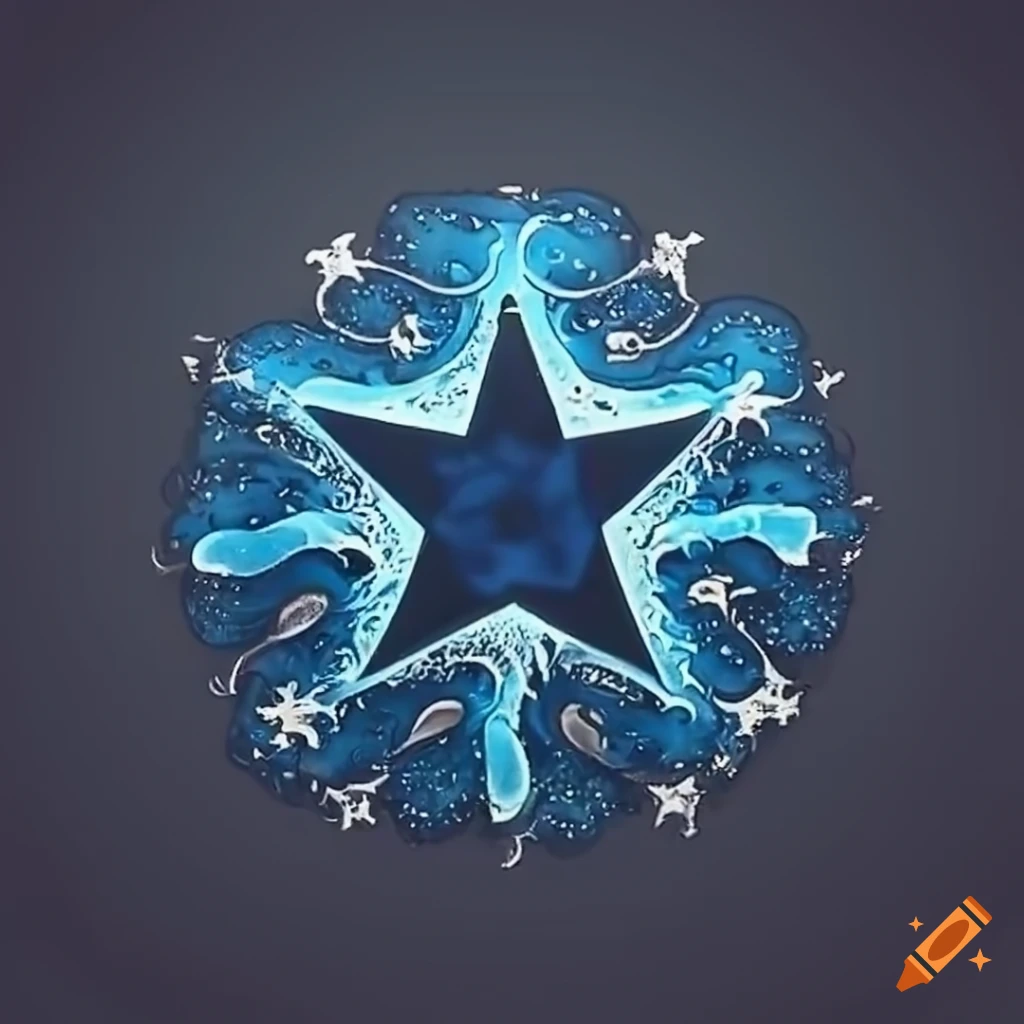 Black and blue Japanese wave with star in HD ink design