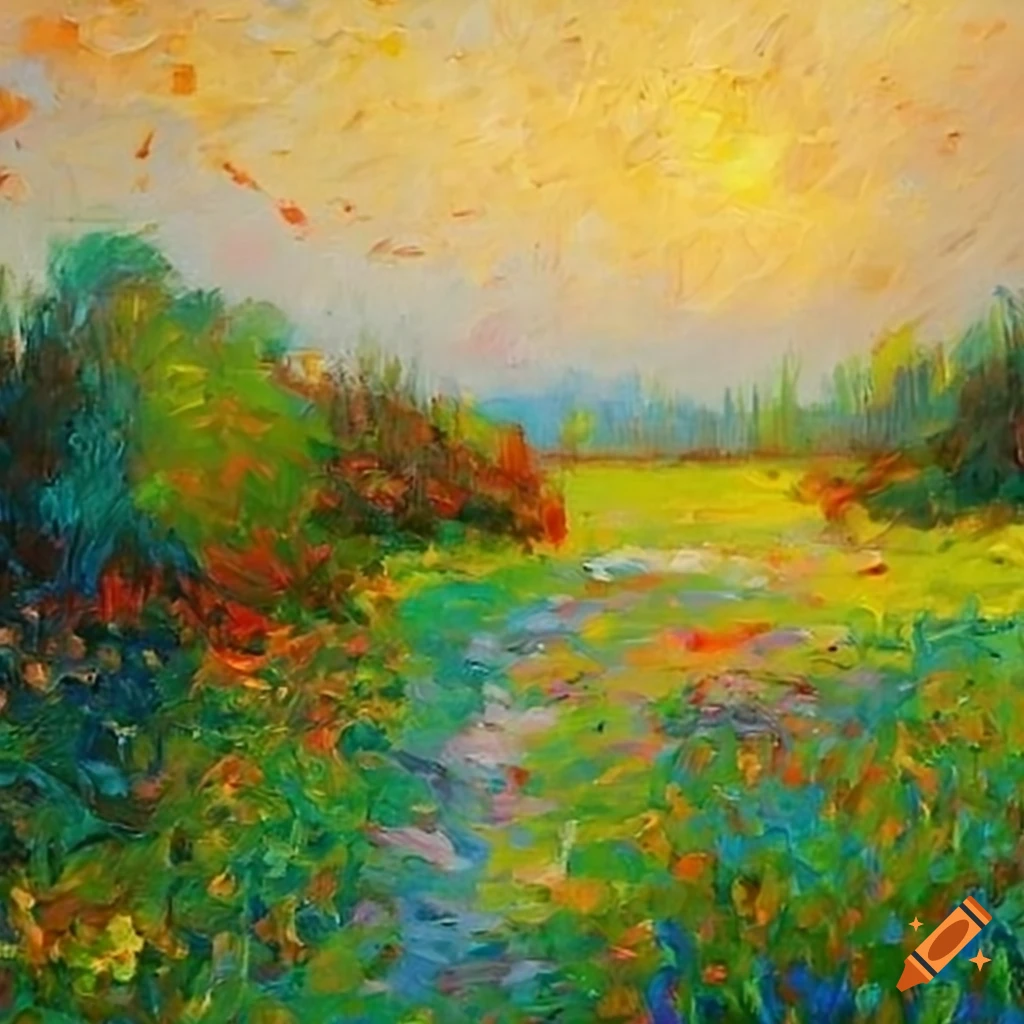 Impressionist painting of a meadow