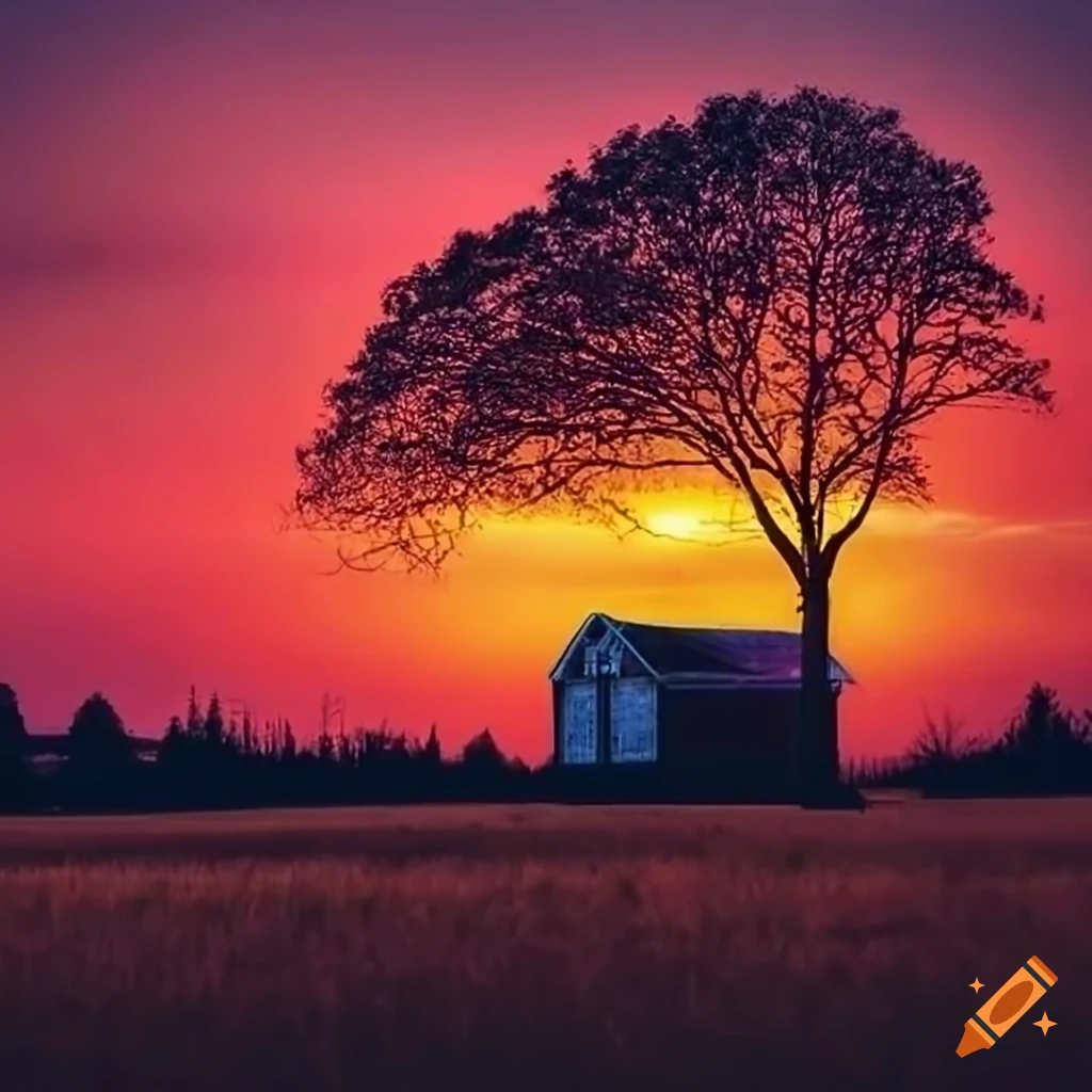 Farm life sunset view