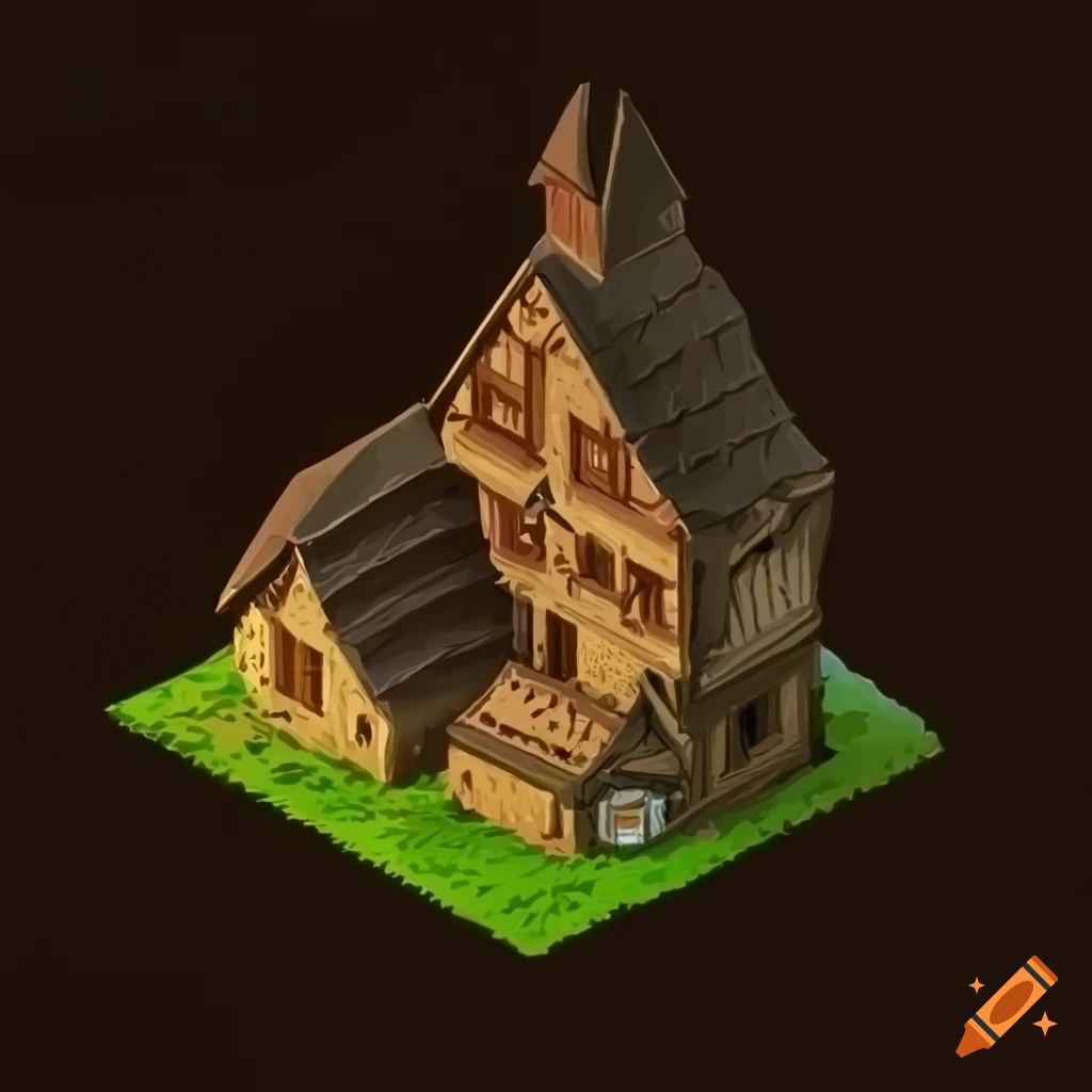 Isometric view of a small fantasy village