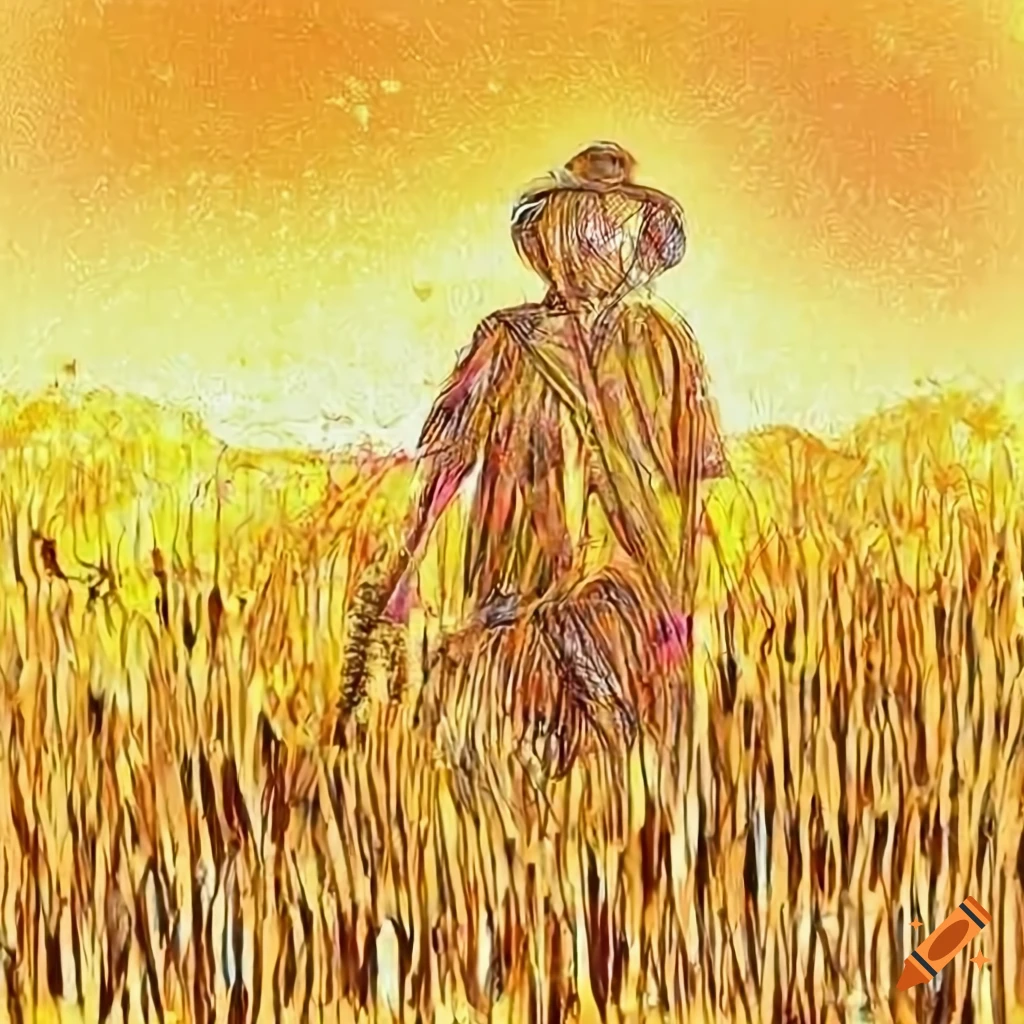 Farmer posing in golden barley crop under the sun