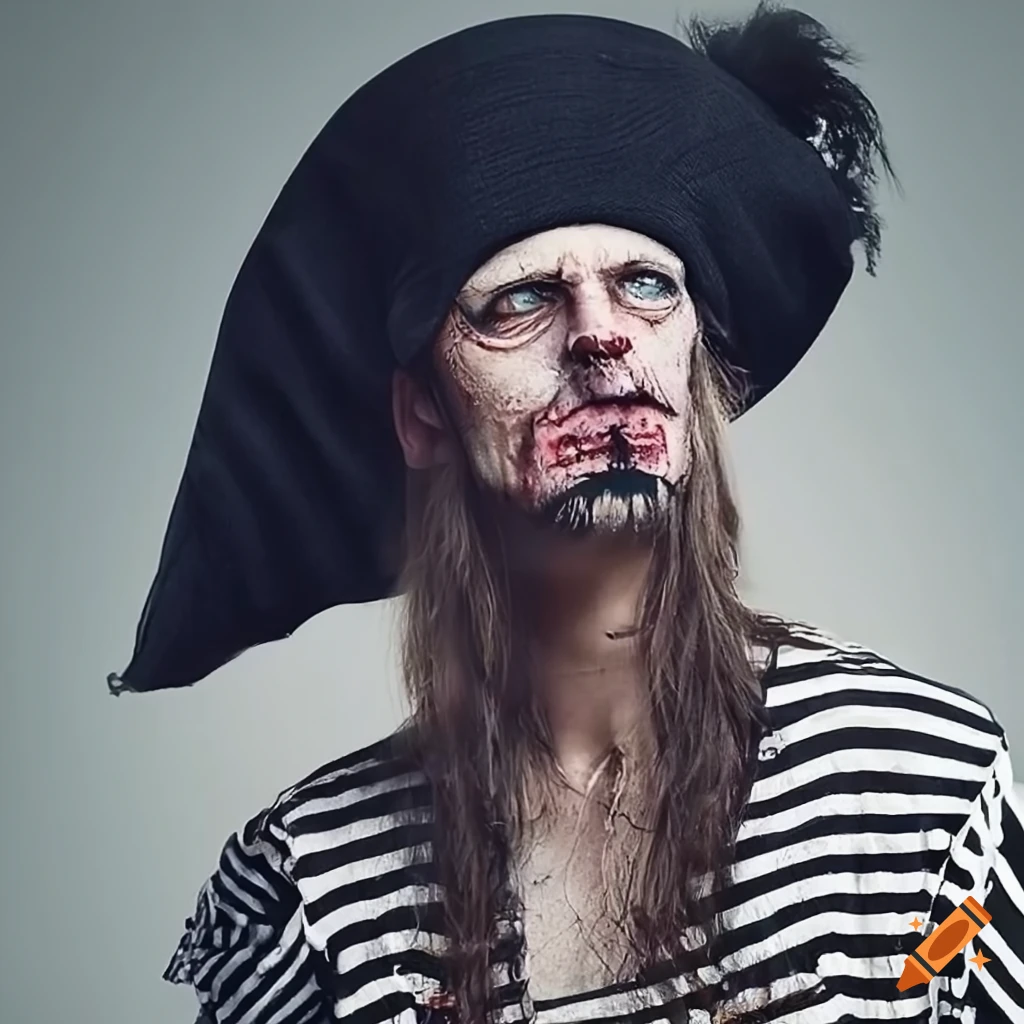 French musician in metal band with pirate hat and striped top