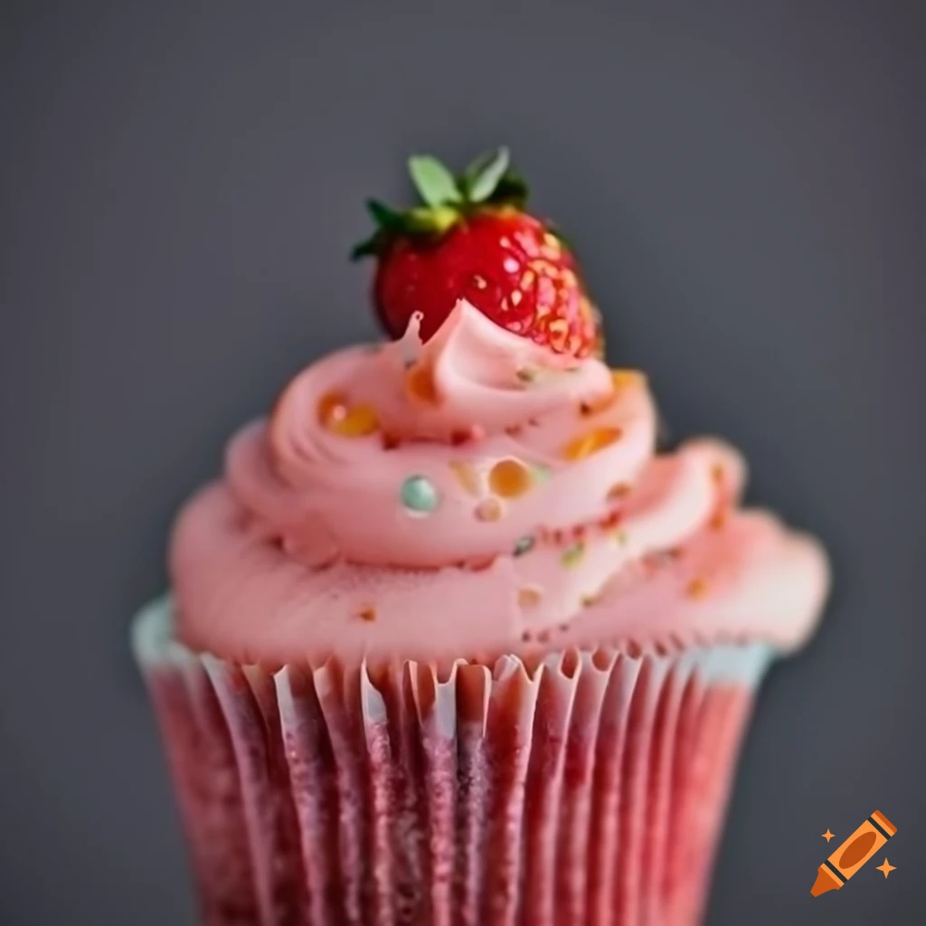 Decorated strawberry cupcake on a black background