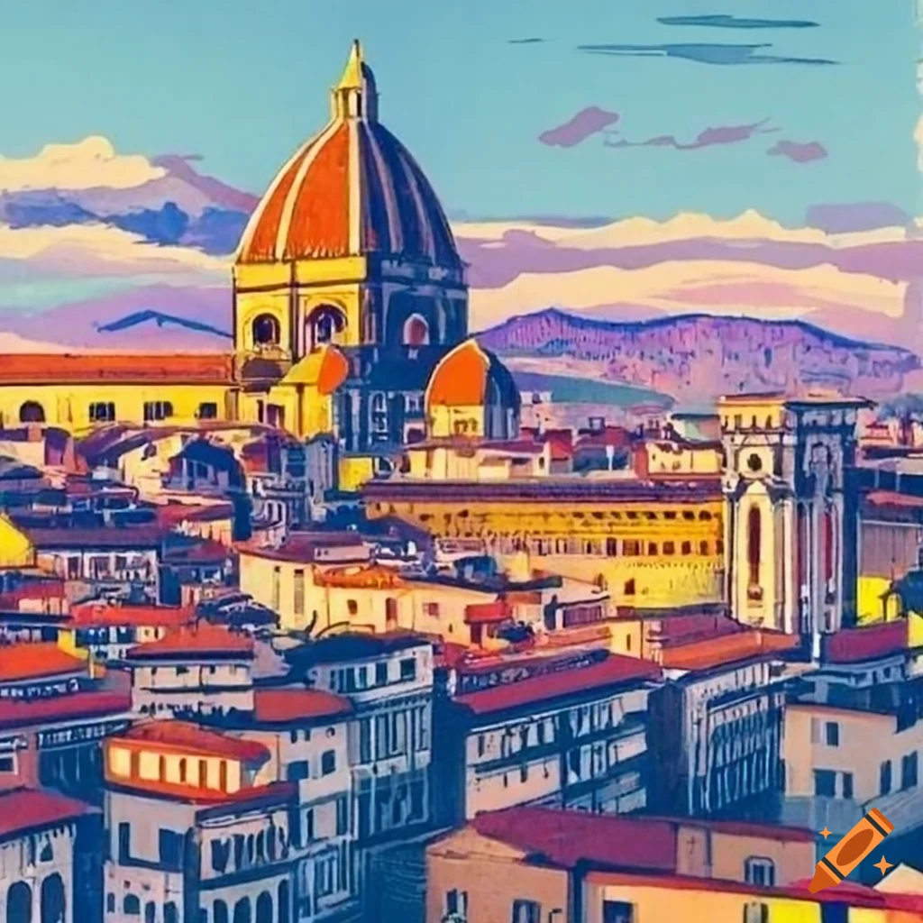 City of Florence in a woodcut style