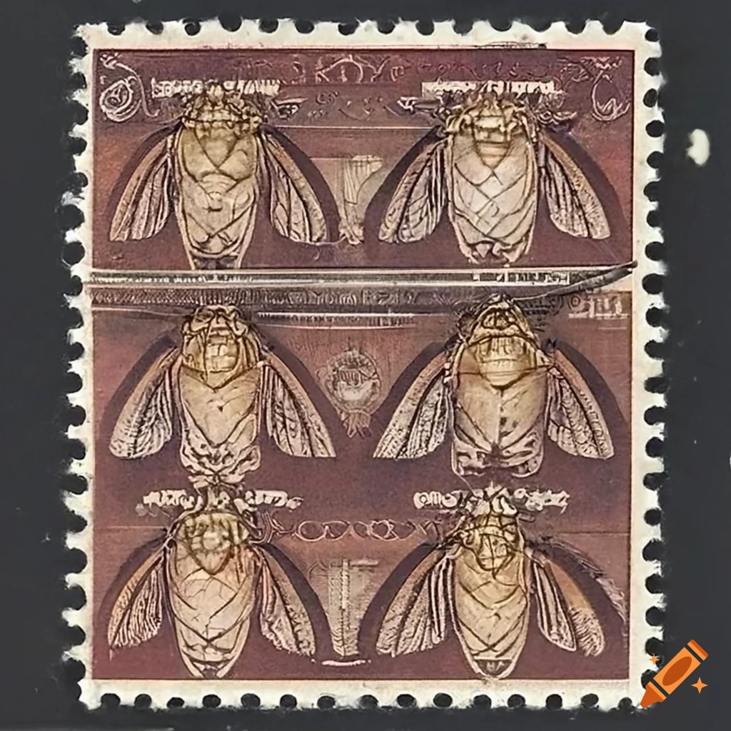 Collector's album of cicada-themed postage stamps