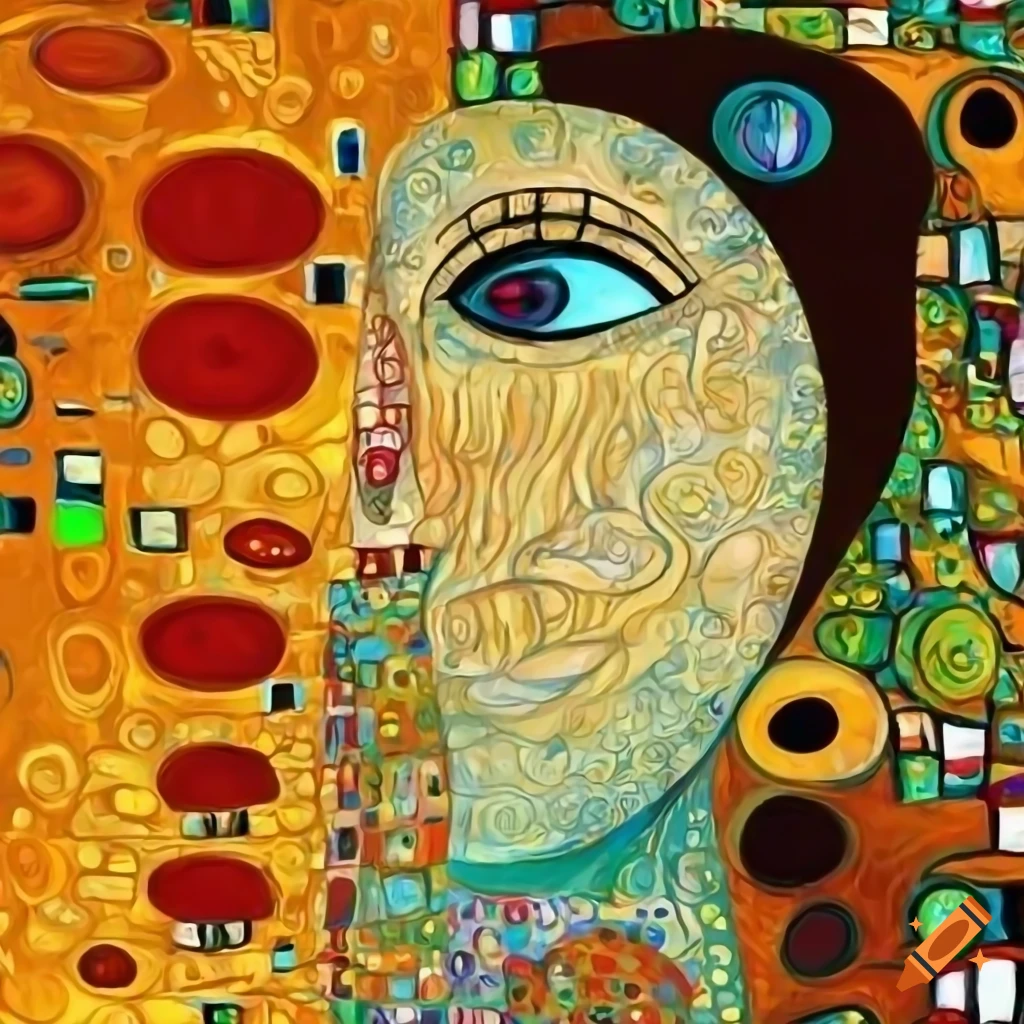 Abstract face in the style of Klimt on a colorful background