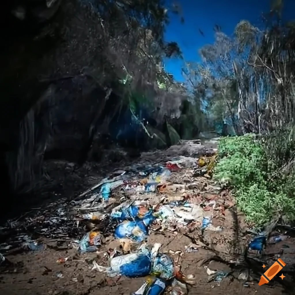 Desolate landscape filled with plastic pollution symbolizing the apocalyptic world
