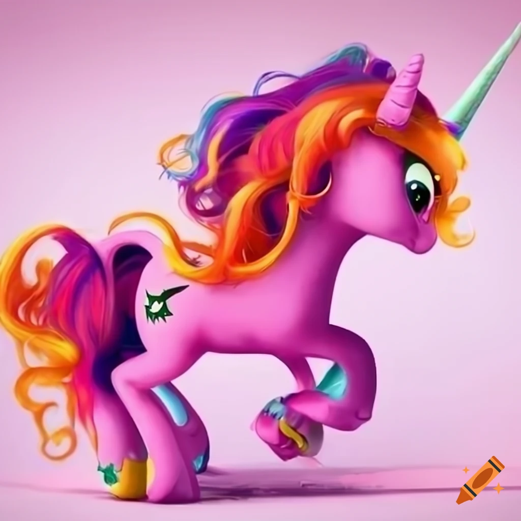 Pink Alicorn pony with curly orange hair