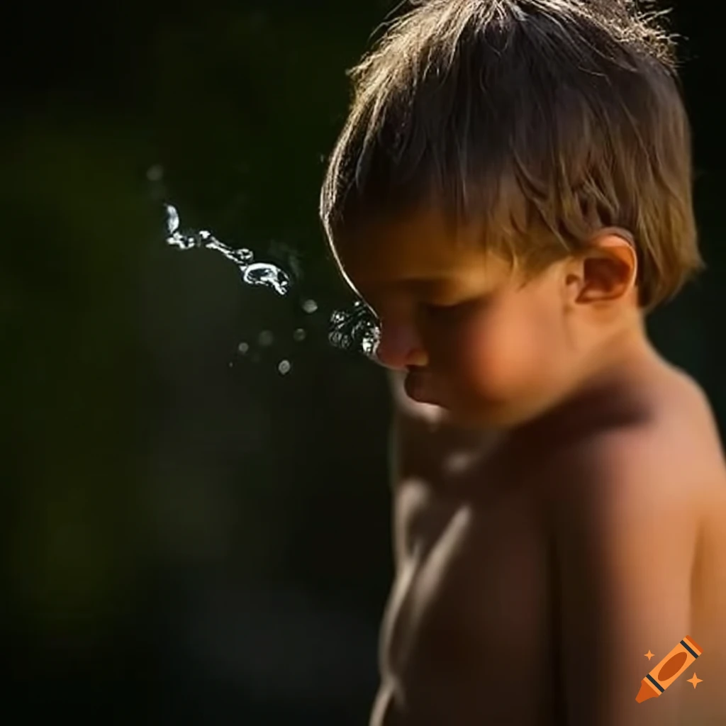 Jeune enfant pauvre qui boit de l'eau