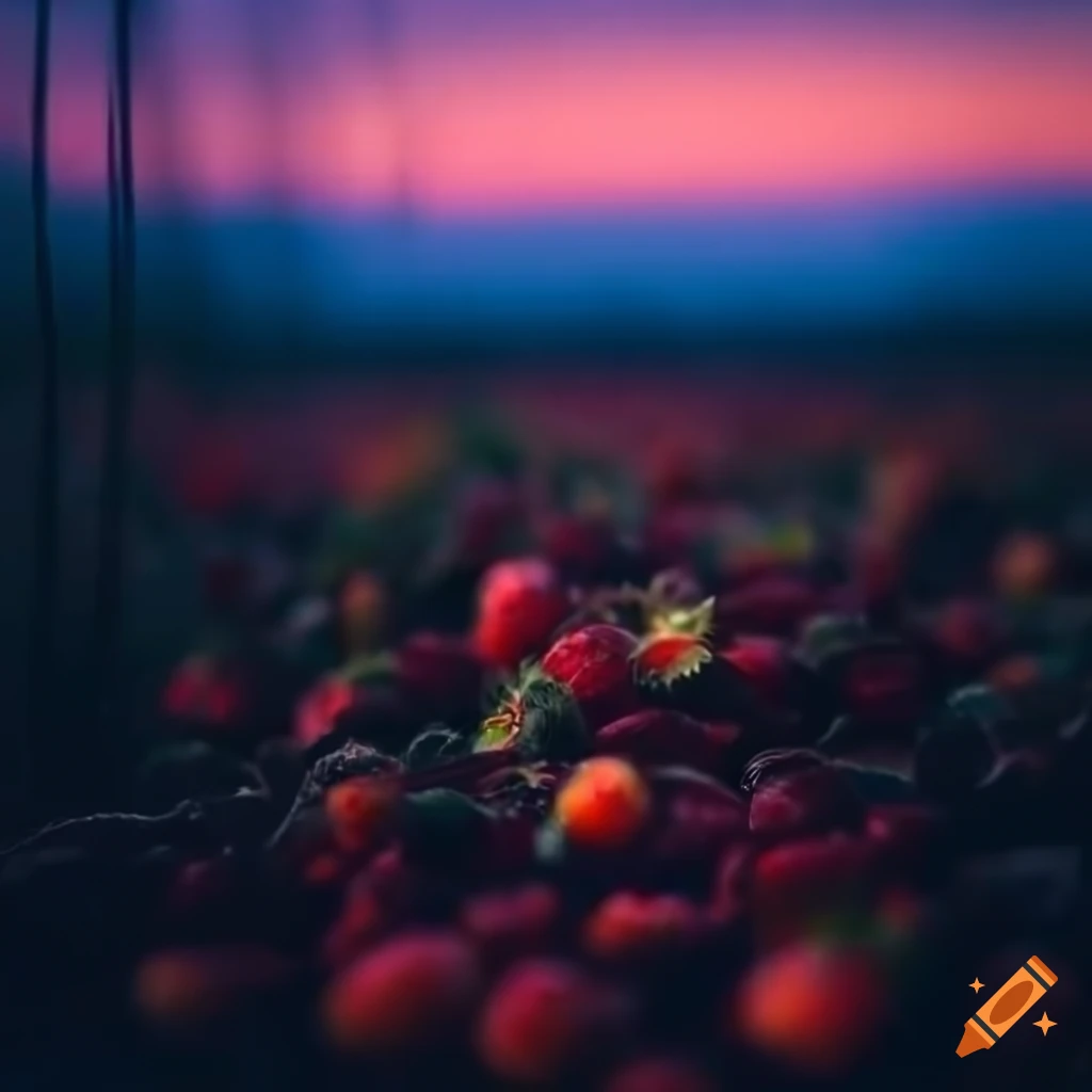 Strawberry field during golden hour on Craiyon