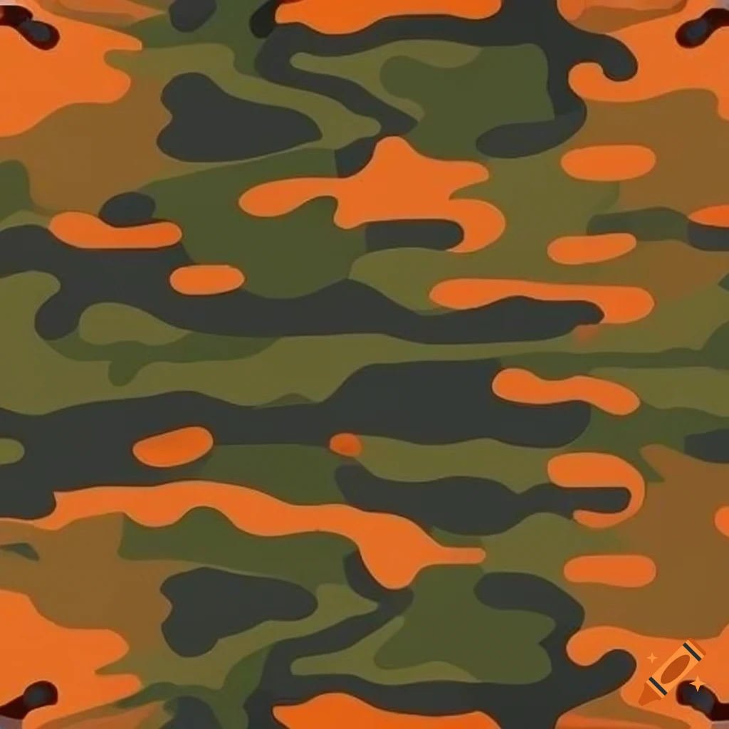Highly detailed orange and olive-drab-green camouflage pattern