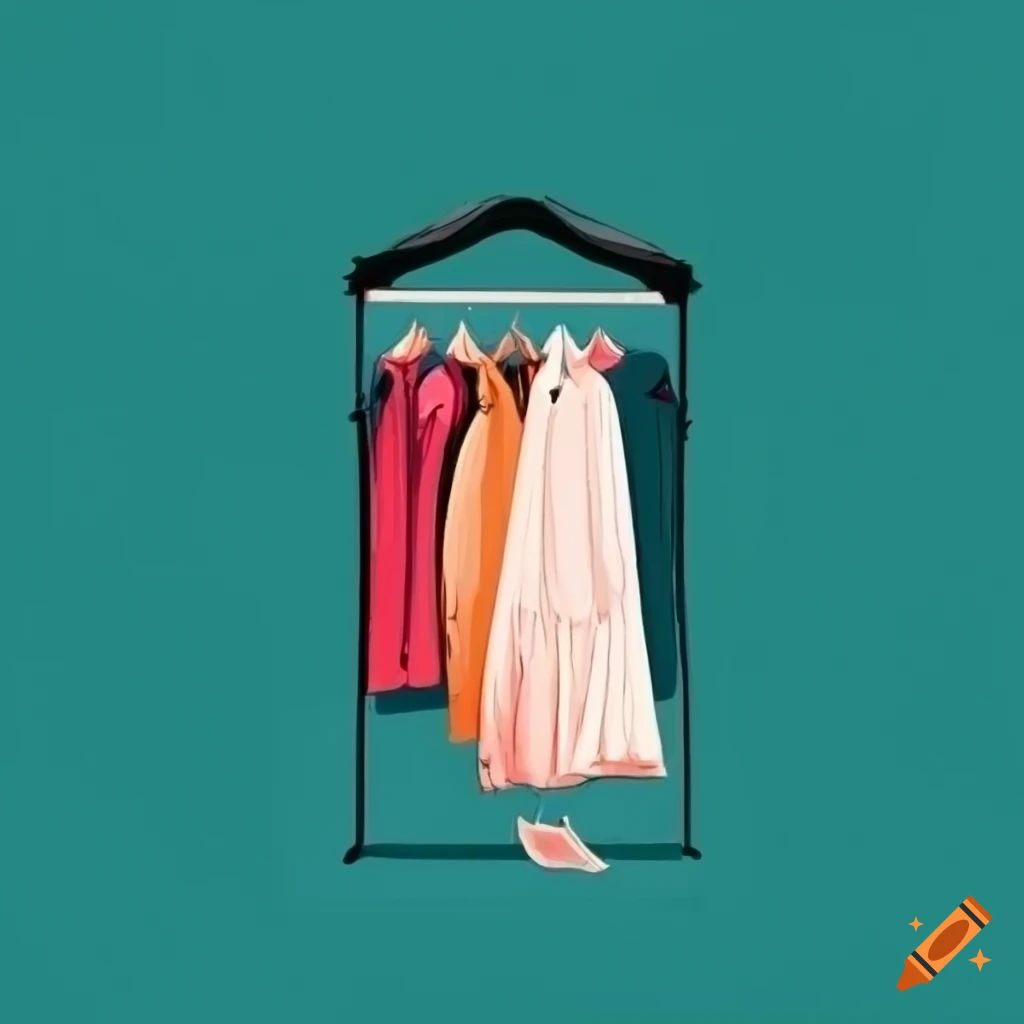 Minimalistic illustration of a second-hand clothes shop
