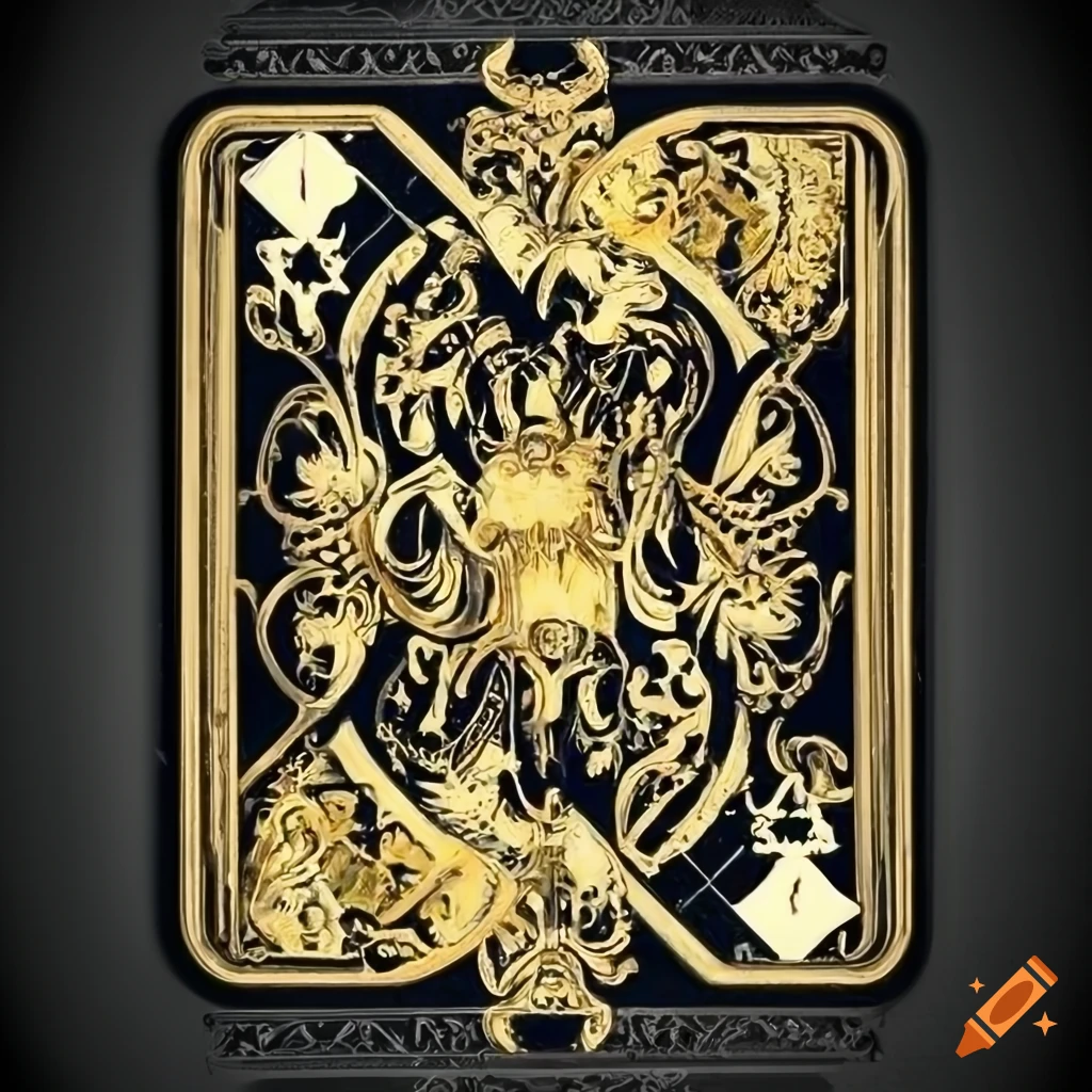 Black and gold ornamental card design on a white background