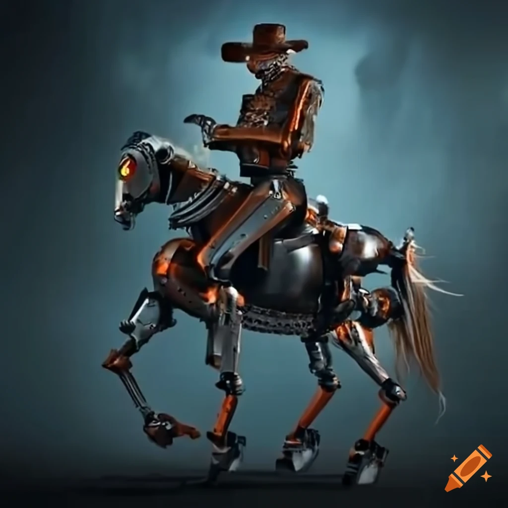 Robot cowboy riding a horse on Craiyon