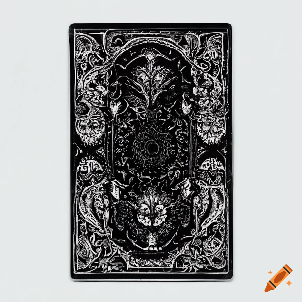 Dark ornamental tarot card back design in black