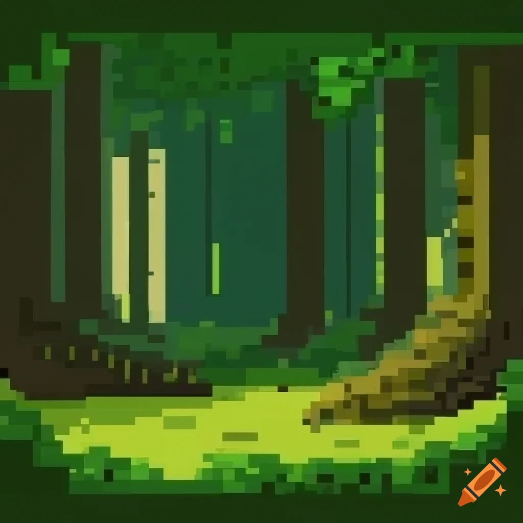 Cleared spot in the middle of a dense forest in pixel art style on Craiyon