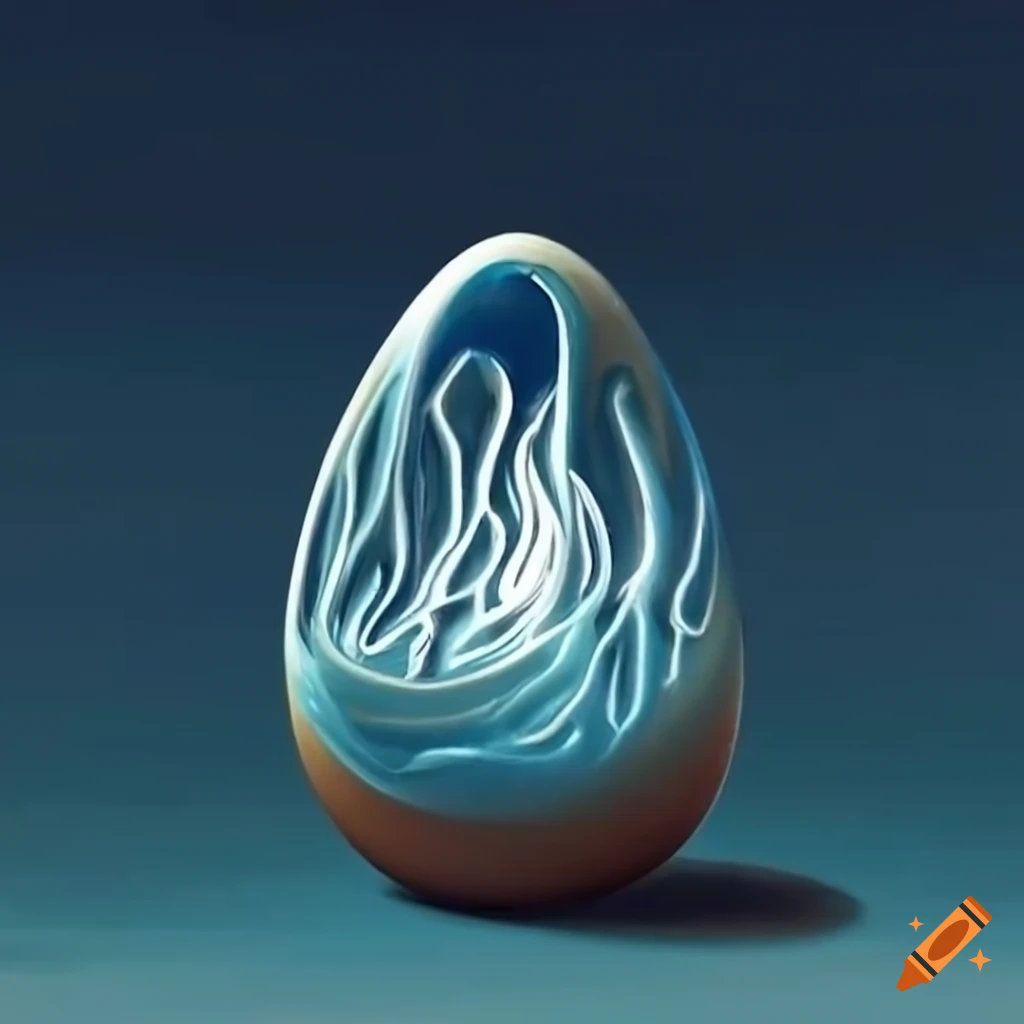 Surreal painting of eggs inspired by escher and melting stringy