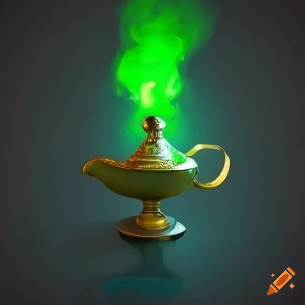 Magic genie lamp emitting green light