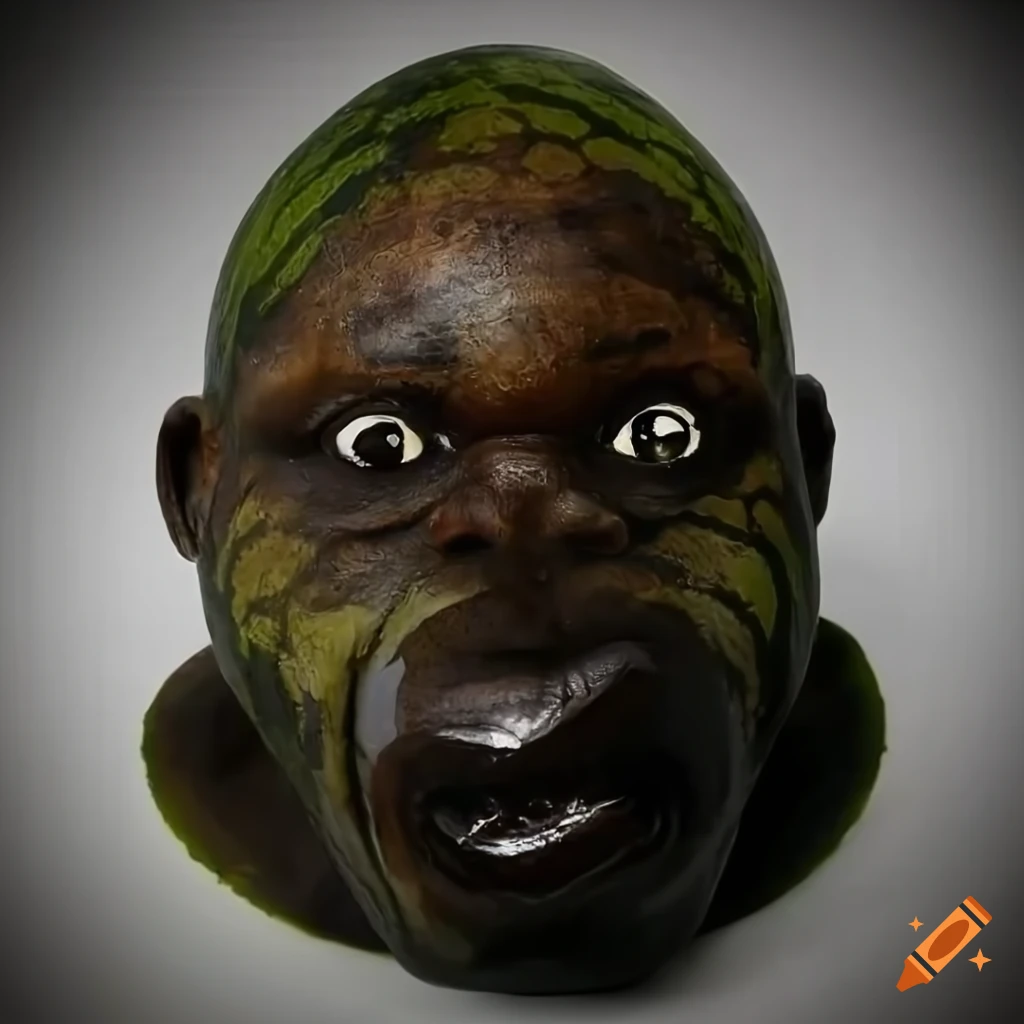 Realistic watermelon carving of an african man statue on Craiyon