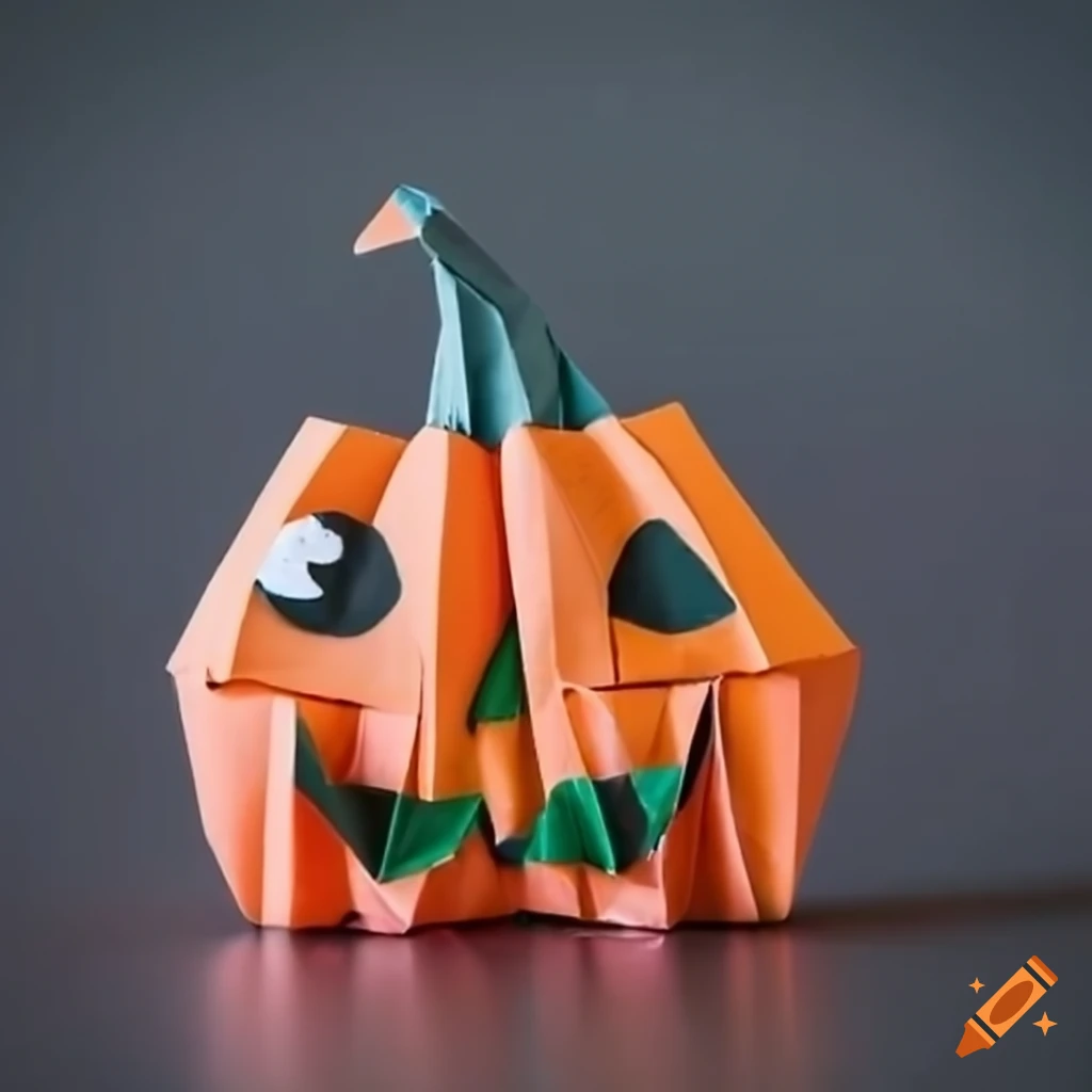 Kawaii pumpkin origami paper figure with eyes