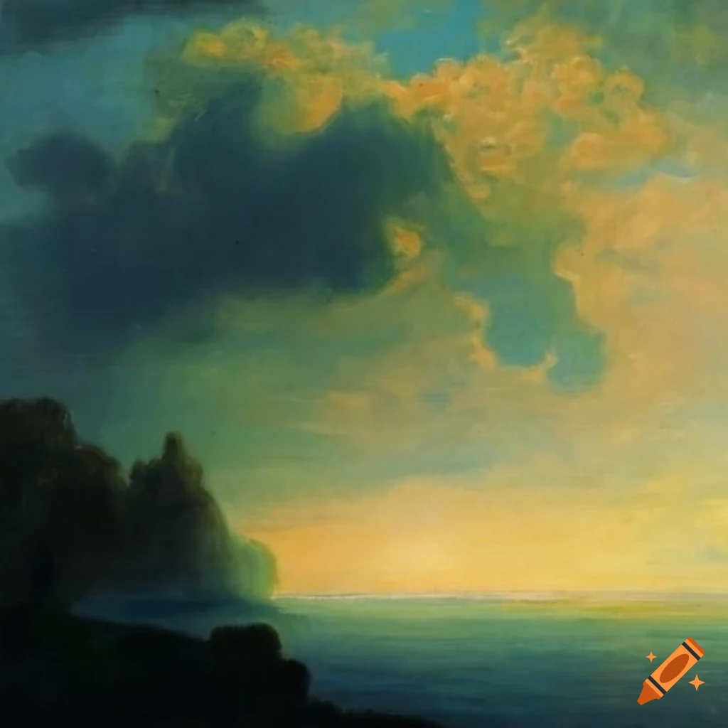 Neoclassical landscape with stormy sky in daylight