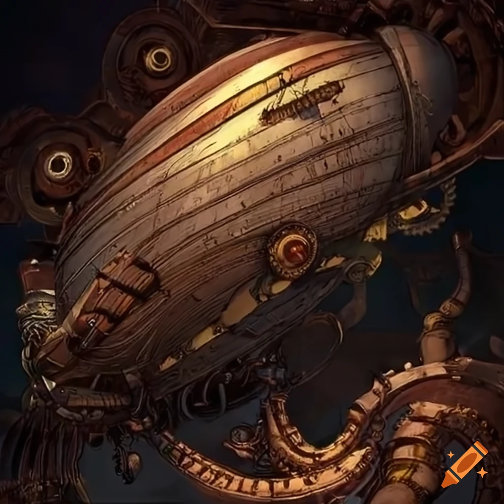 Steampunk zeppelin with mechanical tentacles