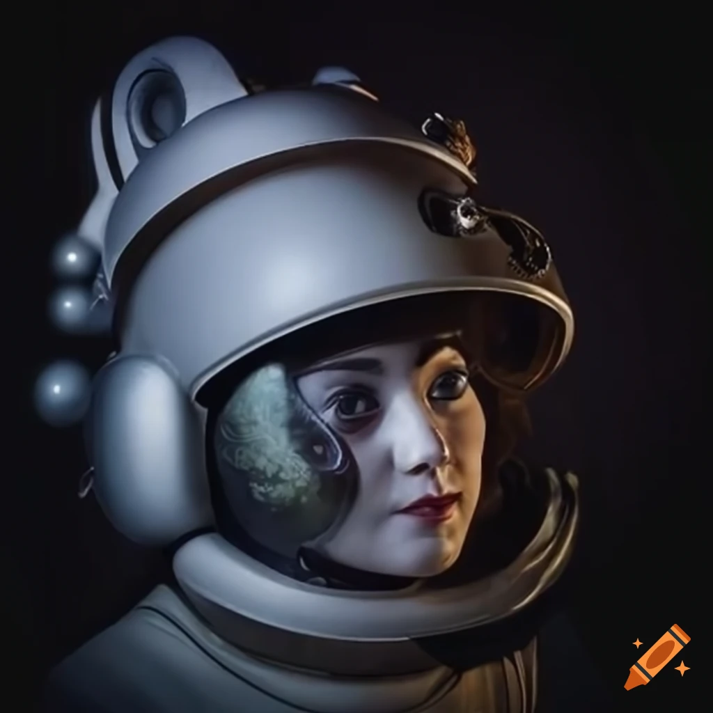 Snail princess of space in retro spacesuit with spiral and nautilus Snail princess of space in retro spacesuit with spiral and nautilus