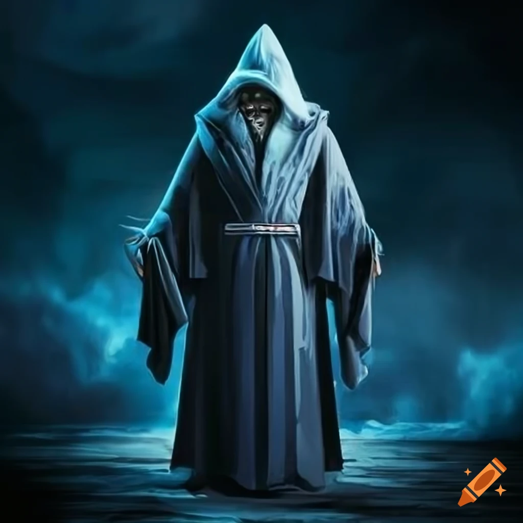 Wizard in robes with a stormy background