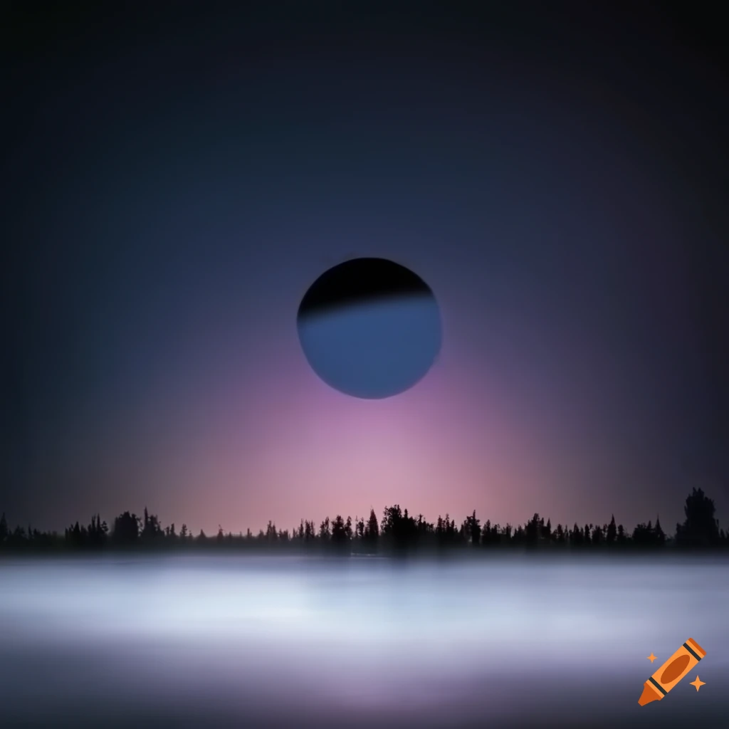 Black eclipse over a white pond