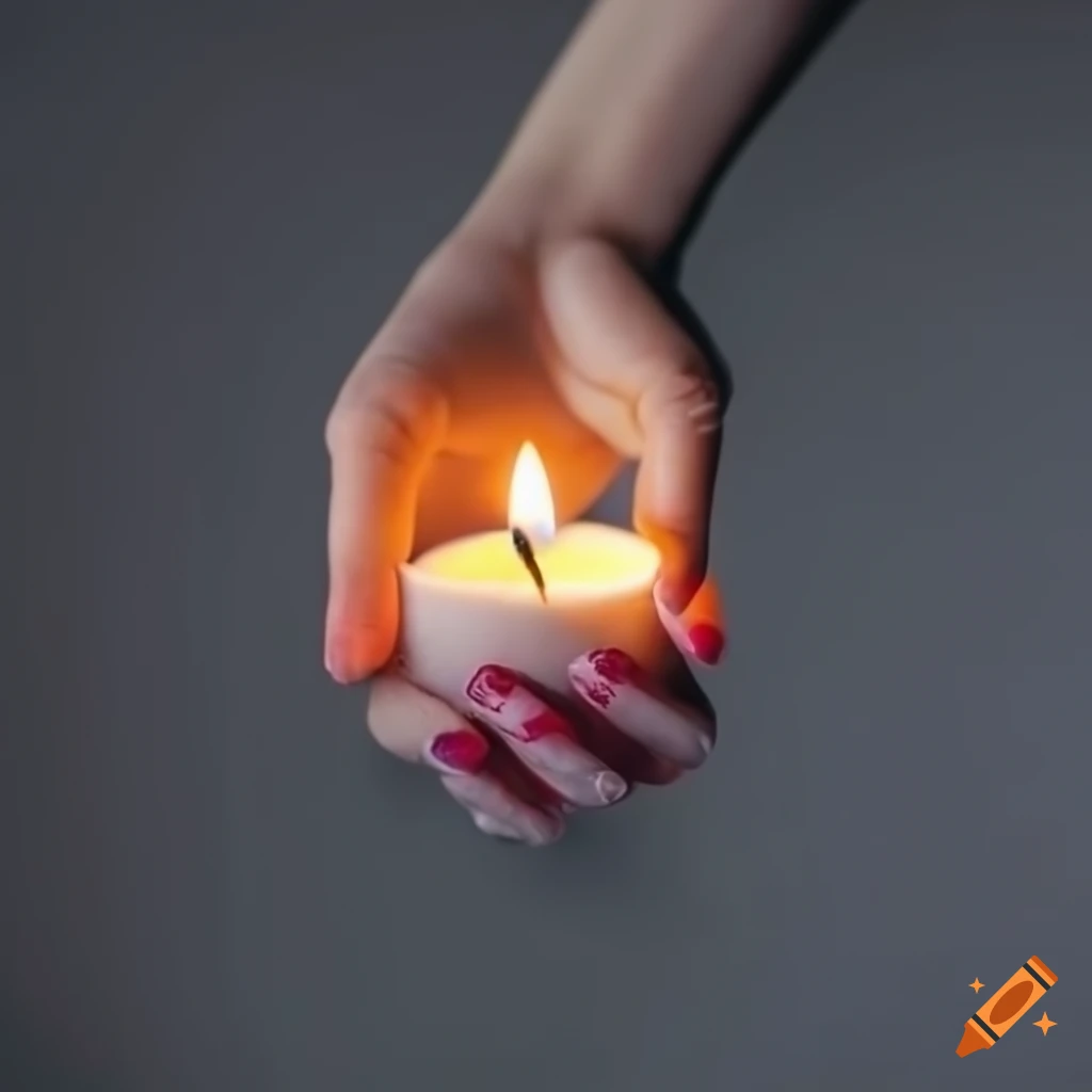 Hand holding candle on black background